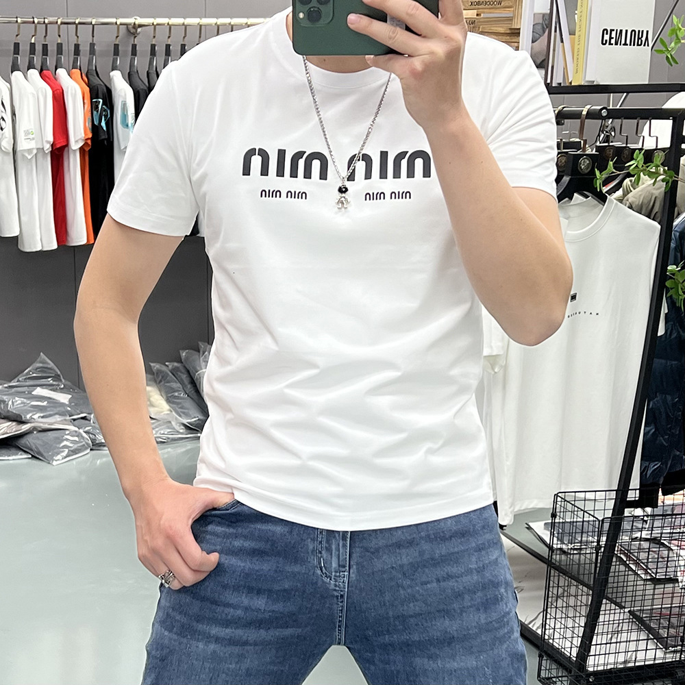 Men's Short-Sleeve T-Shirt, New Summer Style, Three-Dimensional Letter Print, Slim Fit, Round Neck, Simple Mercerized Cotton T-Shirt