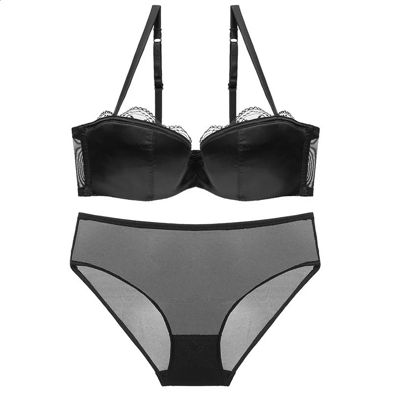 French Lace 12 Thin Cup Sexy Bra Set Women Seamless Underwear Push Up Brassiere Breathable Mesh Panties Sets Plus Size Lingerie 260626 - view 7