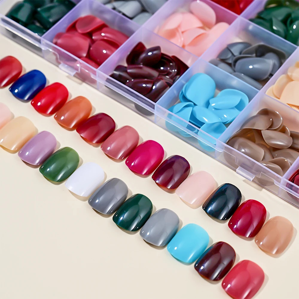 576pcs/Box Colorful Fake Nails Black Red n Fake Nail Oval Short Square Press On False Nails Mixed Full Cover Nail Tips 260626 - view 6