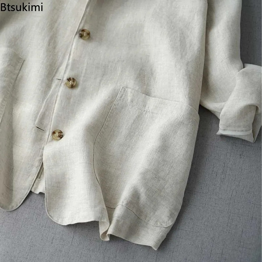 Spring Summer Linen Suit Jackets Womens Casual Simple Long Sleeve Single Breasted Blazers Comfortable Loose Thin Coats Tops 260626 - view 5