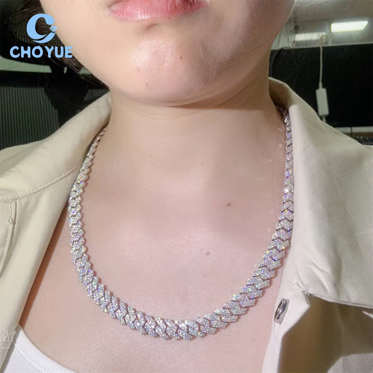 Hip Hop Style Trend 10MM Iced Out VVS Moissanite Diamond Cuban Link Chain 925 Sterling Silver Fine Jewelry Necklace - view 6