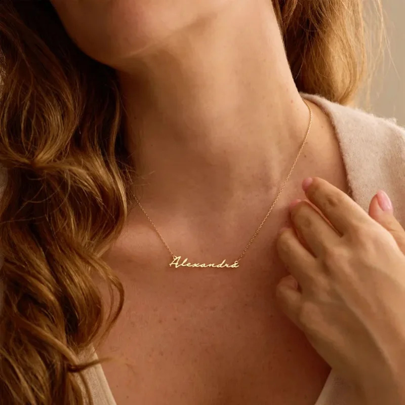 Personalized Name Necklace Custom Fashion Simple Stainless Steel Letter Gold Color Choker Pendant Nameplate Gifts 260615 - view 6