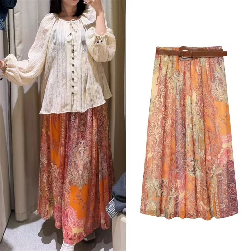 Womens Dress Summer 2026 Style Paisley Print ALine Loose Midi Skirt Vacation Fashionable 260626 - view 1