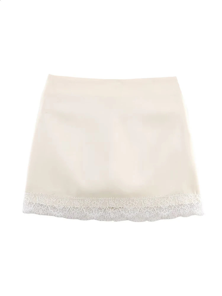 Summer Lace Patchwork Satin Skirt For Women High Waist Fashion Casual Splice Mini Skirts 2026 Simple Elegant Commuting 260626 - view 6