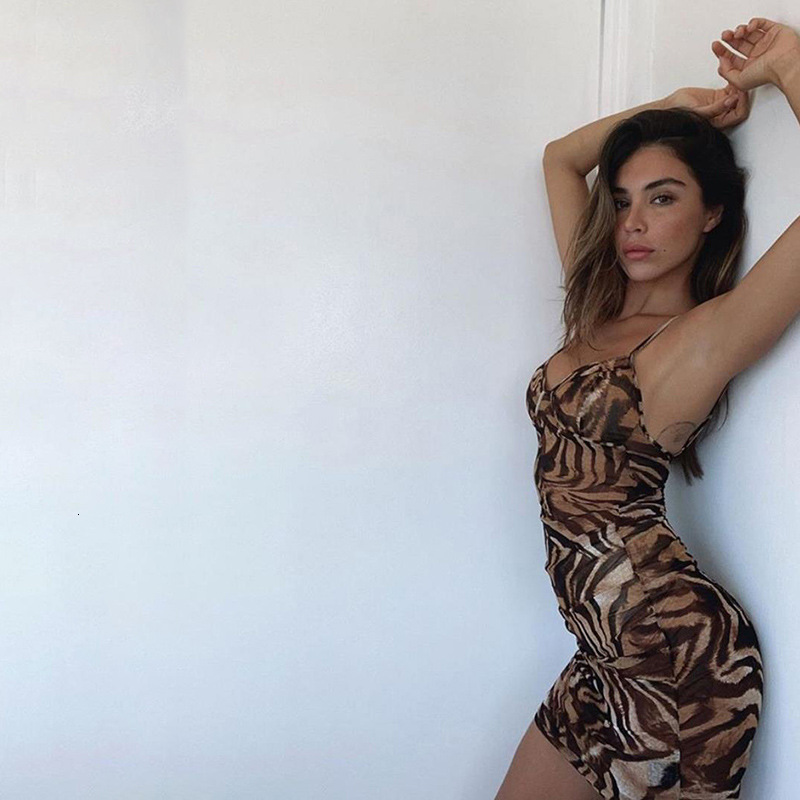 Womens Party Mini Dress Womens Tiger Print Low Cut Thin Strap Thin Summer Casual Gown For Women Daily Nightclub Bar Holiday Outfits - view 5