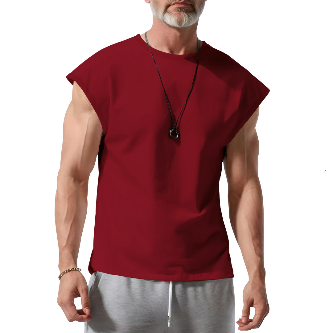 American Style Summer New Men's Loose Youth Casual Solid Color Thin Vest T-Shirt For Men - view 6