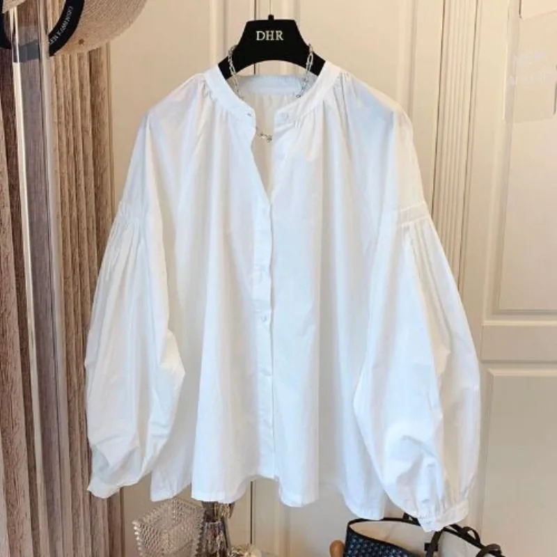 Spring Autumn Casual Chiffon Shirt Women Shirts Fashion Female Long Sleeve Oneck Loose Solid Blouse Tops Office Lady 260626 - view 3