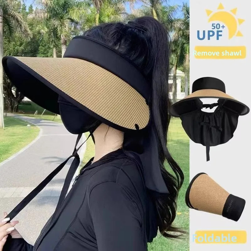 Summer Womens Big Brim Vinyl Empty Top Hat Foldable Riding Sun Hat Removable Sunscreen Hat 260625 - view 3