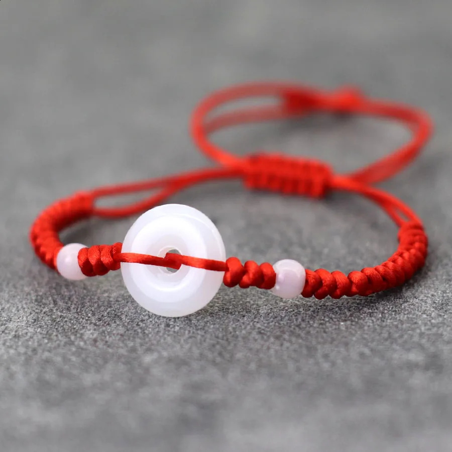 Braided Red Rope Bracelet White Jade Men Women Amulet Peace Buckle Friendship Couple Lucky Hand Year Gift 260617