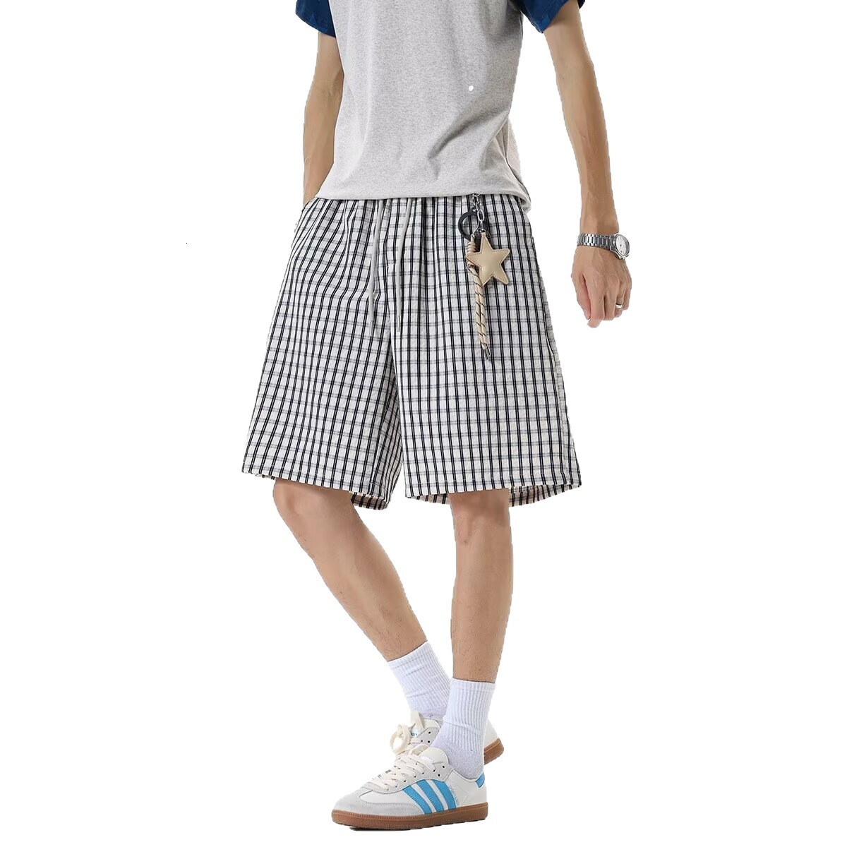 Blue Star Pendant Plaid For Boys, Summer Thin Quick-Dry Loose Casual Beach Shorts Trendy - view 6