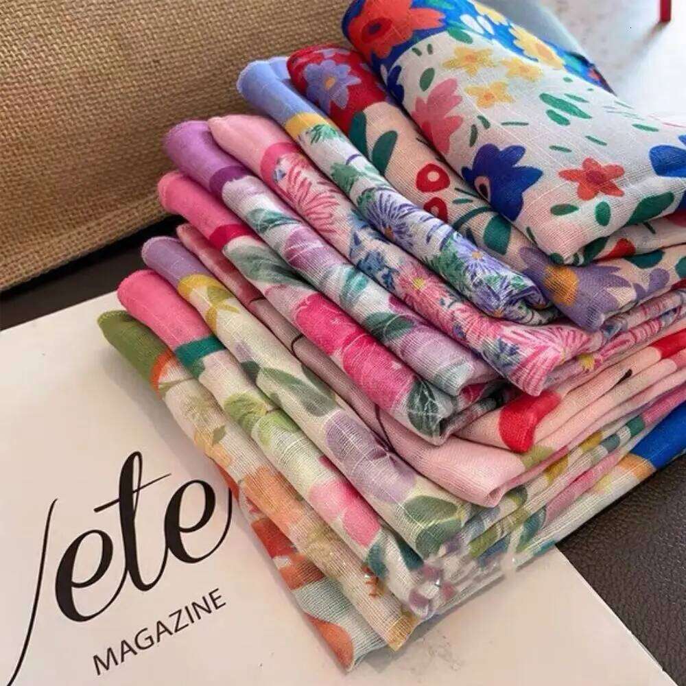 Spring Summer Thin Cotton Linen Small Square Sweet Floral Print Hair Scarf Headscarf Women Girls Elegant Decor Neckerchief 26Y06226 - view 3