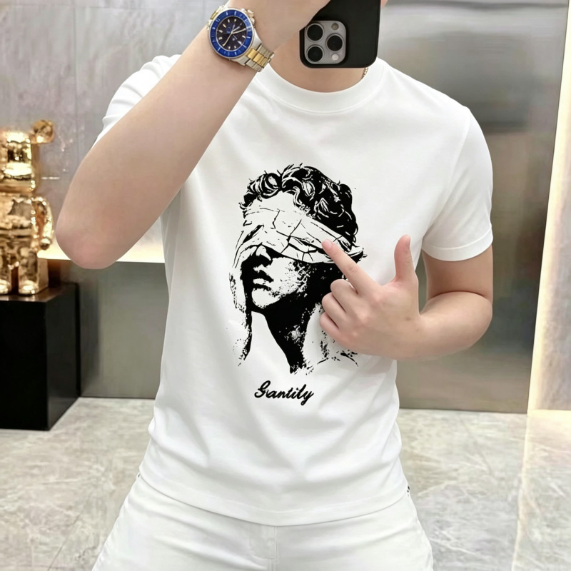 Summer New Style Young Men's Short-Sleeve T-Shirt, Fashionable, Casual, Versatile, Trendy Print, Slim-Fit, Lightweight Half-Sleeve Top