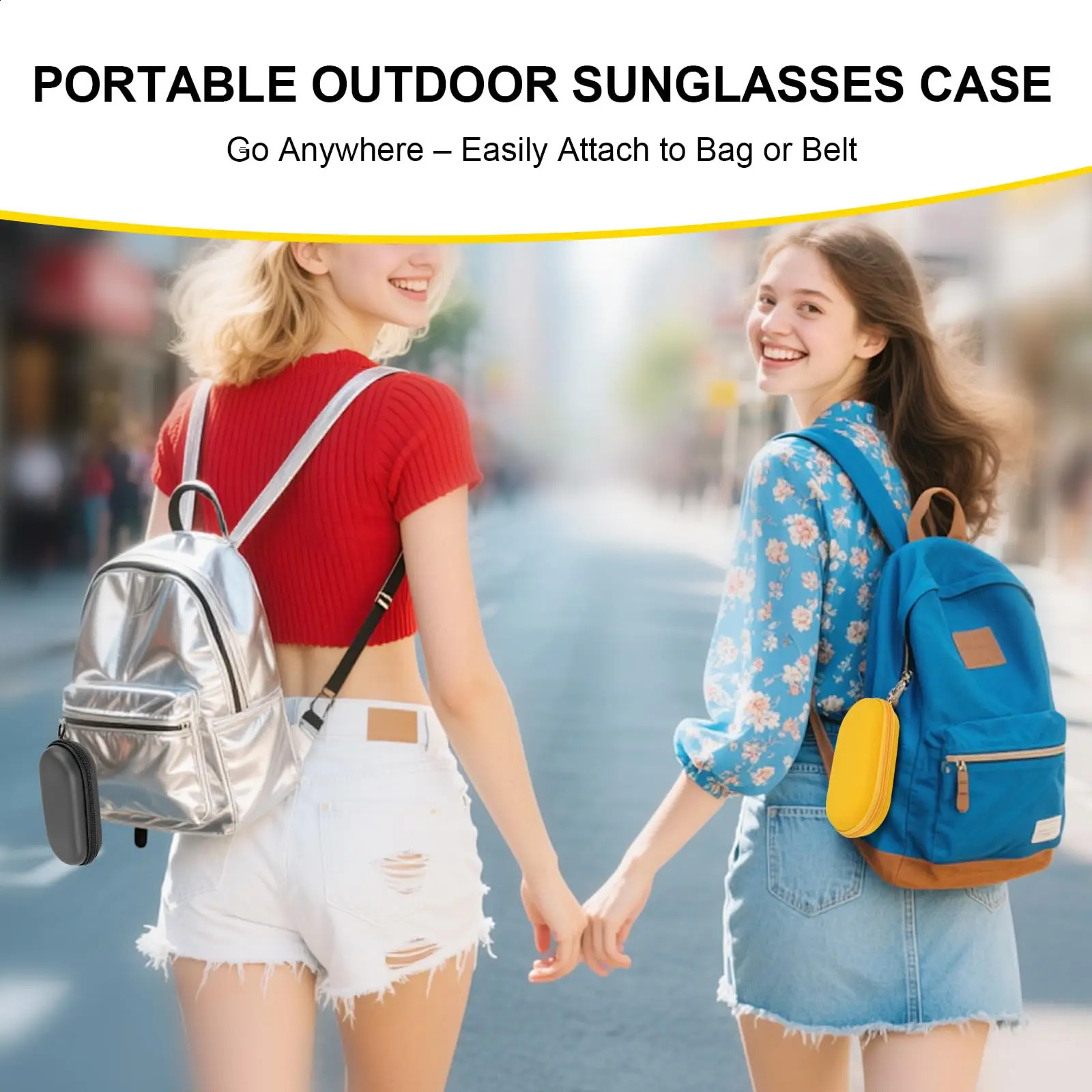 Double Glasses CaseDual Eyeglasses Sunglasses Organizer with Clip Zipper Closure for Travel 2 Pairs Storage Box Black 260625 - view 7