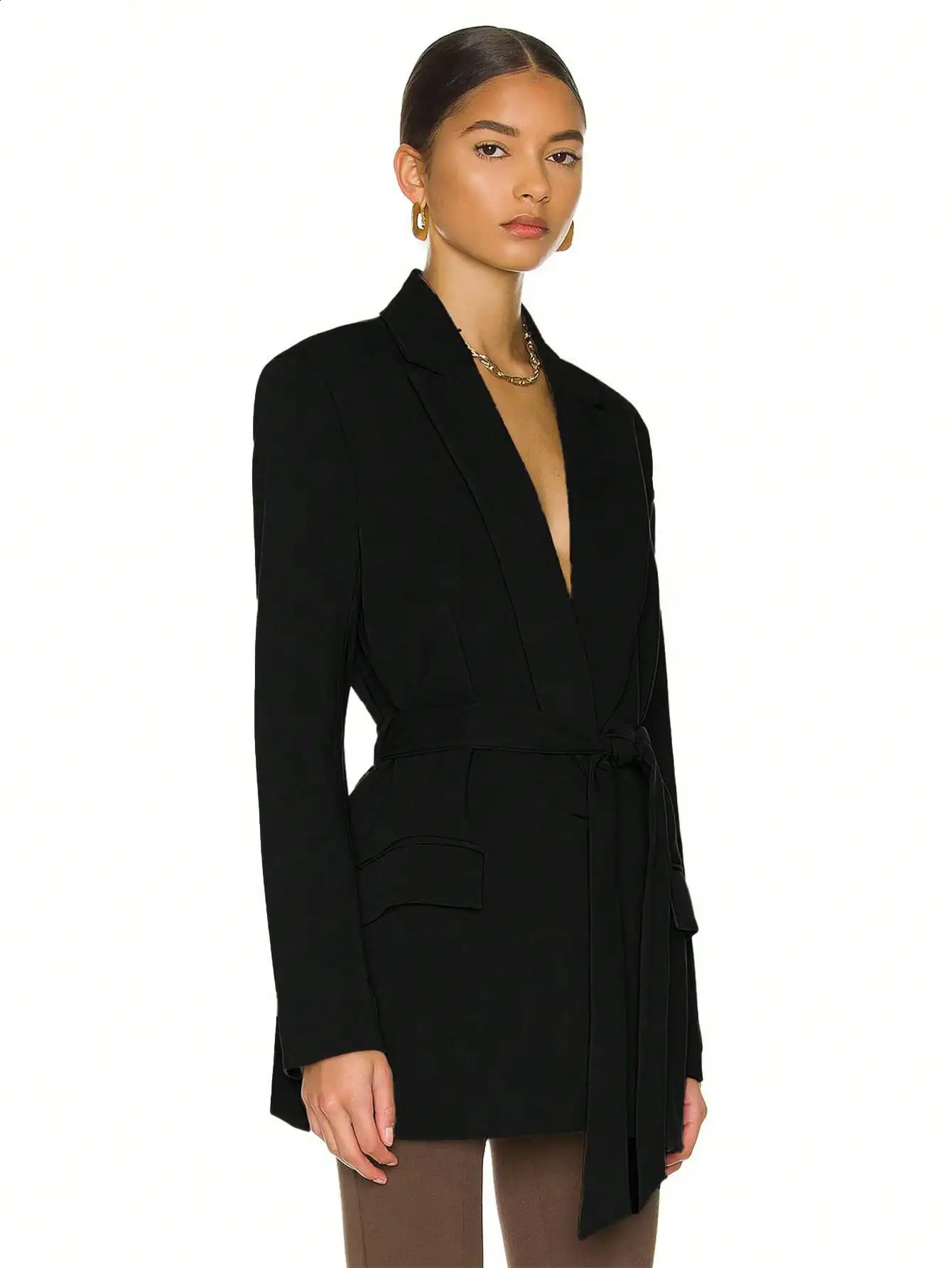 Womens Fitted TieWaist Blazer Jacket Spring Summer Elegant Style For Office Work Lady Fashion Informal Commuting 260625 - view 4