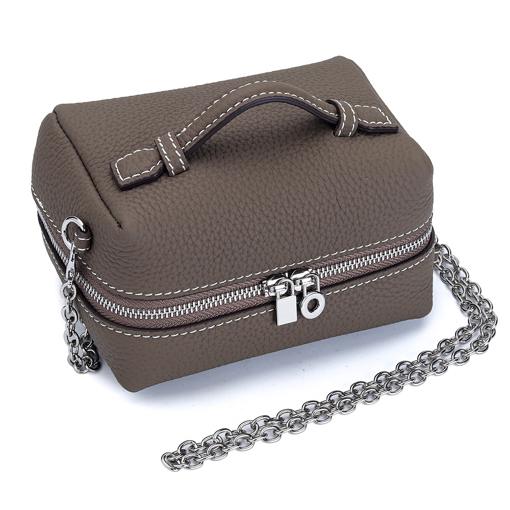 Women 10 Color Top Layer Cowhide Mini Chain Bag, Double Zipper Large Capacity Hand Pouch Multi Purpose Cosmetic Jewelry Bead Storage Crossbody Purse - view 5
