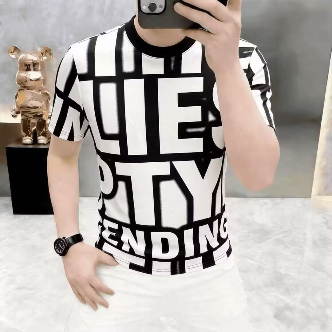 Summer European Style New Men's Trendy Light Luxury Round-Neck Printed Short-Sleeve T-Shirt, Versatile Casual Half-Sleeve Breathable Shirt - view 4