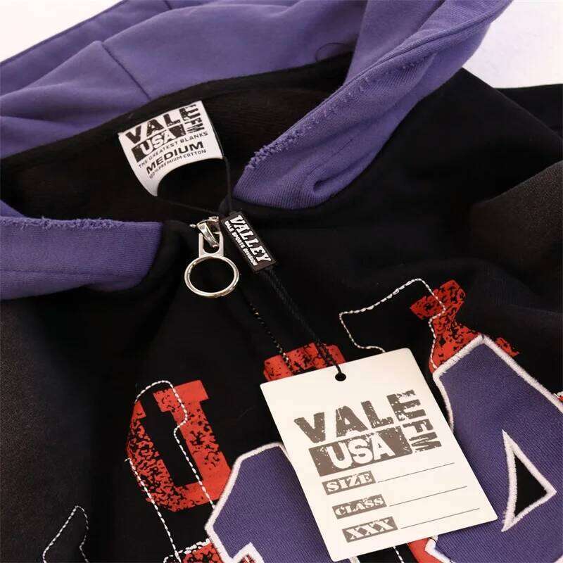 Men American Vintage Sweatshirts Washed Pure CottonOversized VALLEY Logo Print Hoodies W260626 - view 3