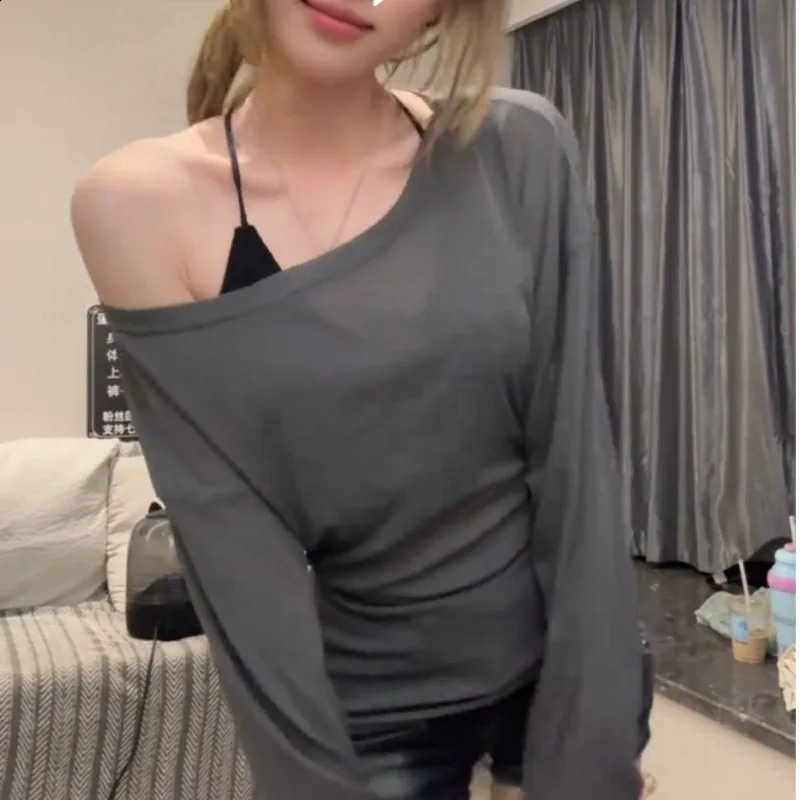 Sexy Thin See Through Long Sleeve T Shirt Women Bandage Off Shoulder Oversize Top Female Basic Long Tees Korean Chic Lady 260626 - view 5