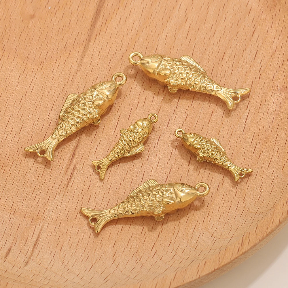 5pcs Stainless Steel Double Hole Fish Connection For Bracelets Necklace Gold Charms DIY 3D Fish Pendants Jewelry Connector Parts 260623 - view 5