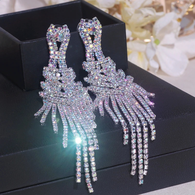 Fashion Long Tassel Earrings for Women Wedding Party Jewelry Accessories Sparkling Crystal Rhinestone Drop Dangle Earring 260625 - view 7