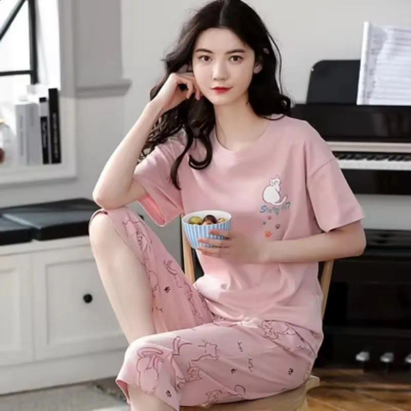 Korean Version Pajama Summer Cotton Short Sleeve Pants Home Wear Casual Daily Cute Plussize Suit 260625 - view 5