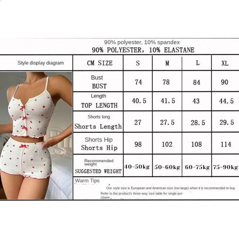 Sexy Sleepwear Women Pajamas Set Heart Print Silk Stain VNeck Sleeveless Casual Cami Top and Shorts Sets Home Suit Loungewear 260625 - view 7