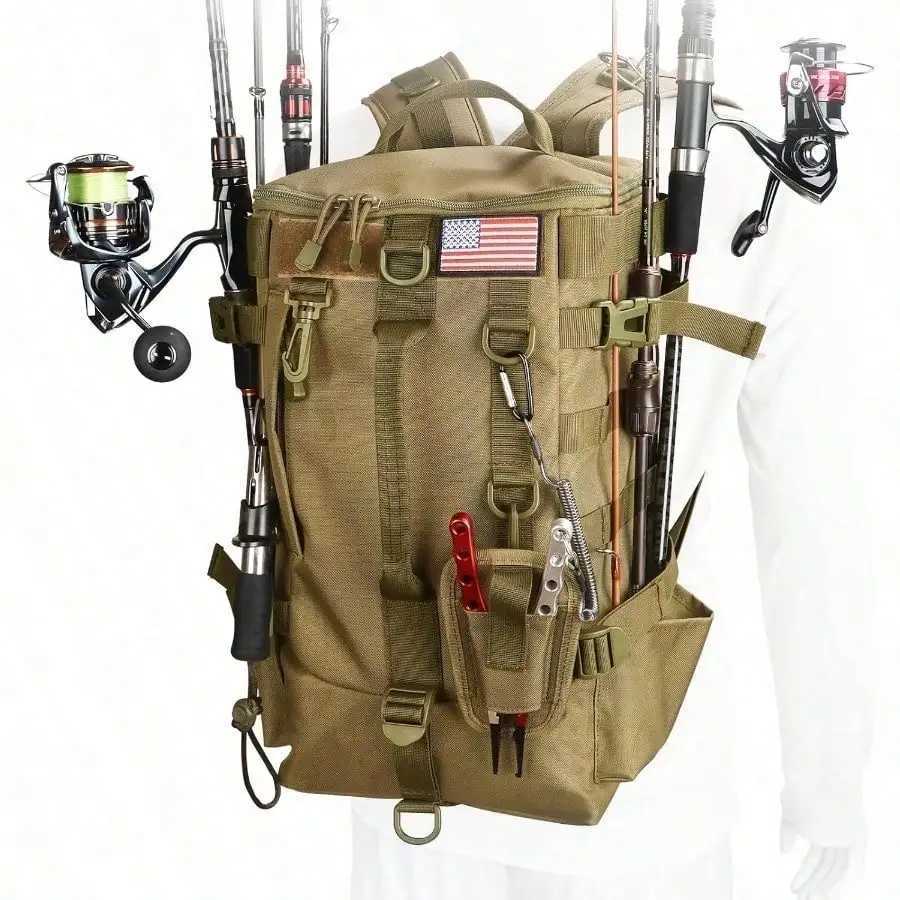 with Bag Fishing Rod Tackle Holders Large Storage Tackle Box Backpack for Carrying Fishing Gear and Equipment Gifts for Men M260626 - view 7
