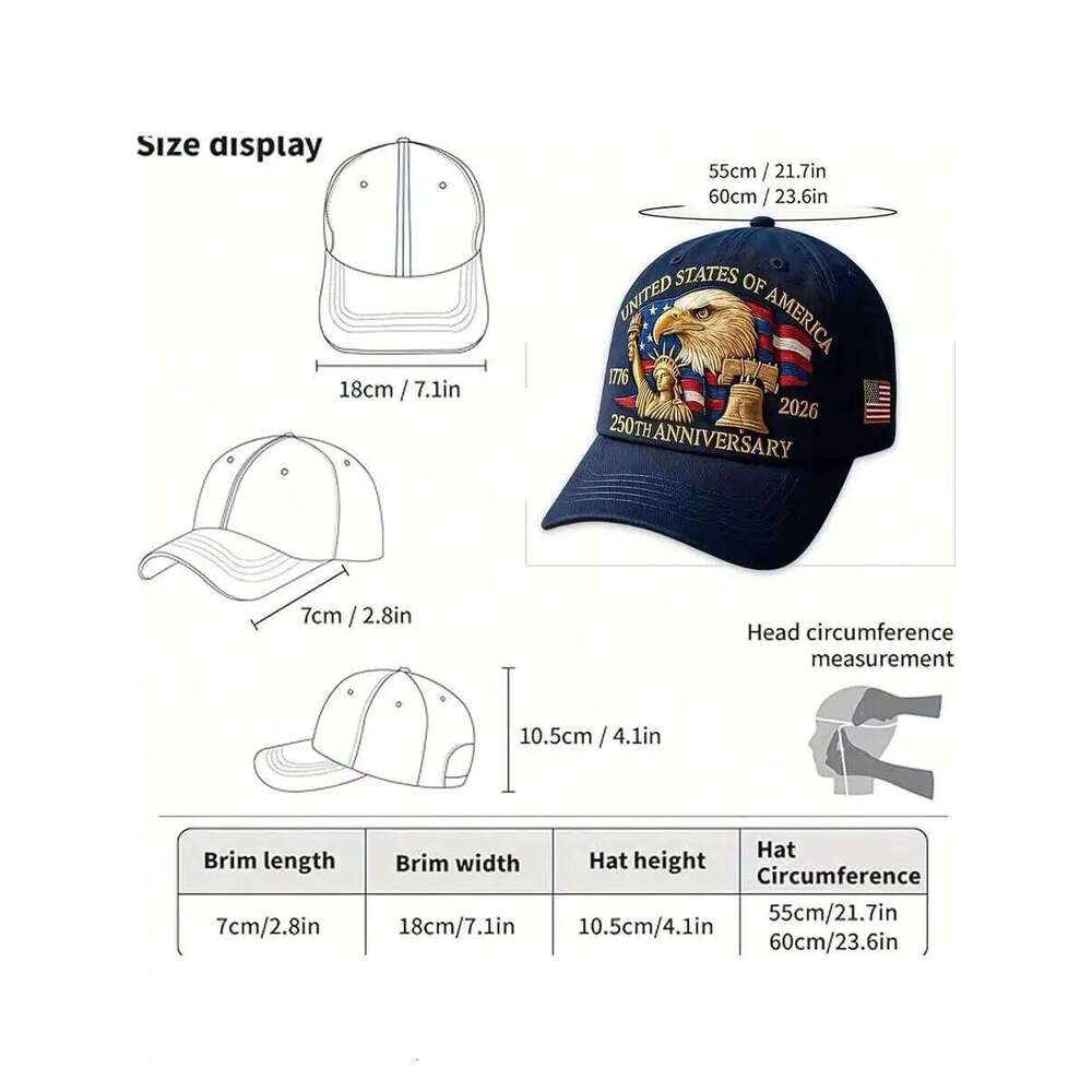 250th Anniversary Patriotic Baseball Cap Embroidered Eagle 1776-2026 American Flag Design W260626 - view 1