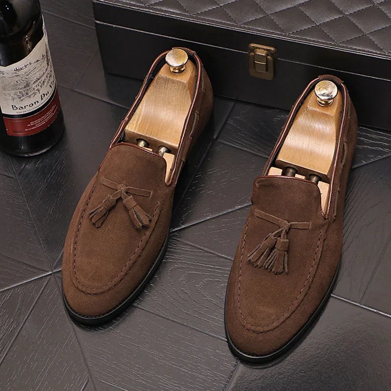 British Fashion Black Brown Tassels Suede Leather Shoes For Men Loafter Wedding Groom Dress Homecoming Business Flats Footwear 260624 - view 7