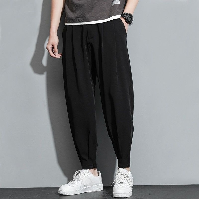 Ice Silk Cooling Baggy Man 9 Cropped Suits Pants Stylish Antiwrinkle y Korean Reviews Many Suit Trousers for Men y260618