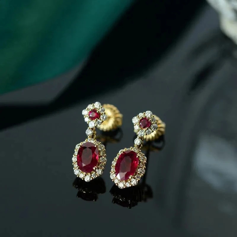 Original Ruby Silver Set Diamond Oval Womens Earrings Vintage Classic Shiny Engagement Wedding Jewelry 260625 - view 4
