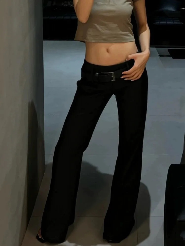Fashion Women Low Waist Flare Pants Black Long Trousers Office Ladies Work Suit Spring ner Cargo Streetwear 260625 - view 4