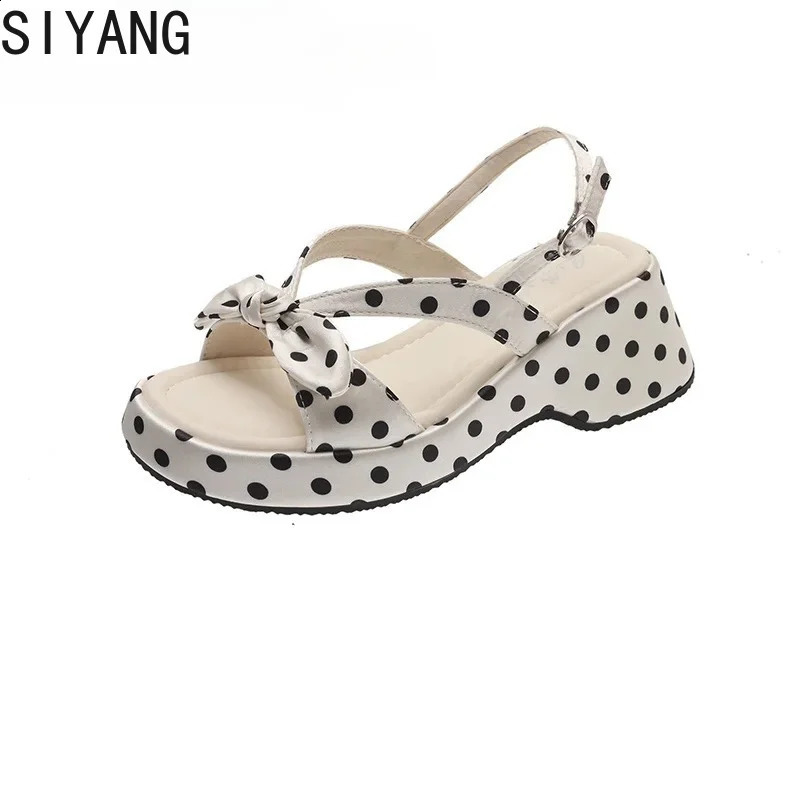Polka Dot Thick Sole Women Sandals Fashion Butterflyknot Ankle Strap Shoes Elegant Office Party Dress Daily Wear 260626 - view 7