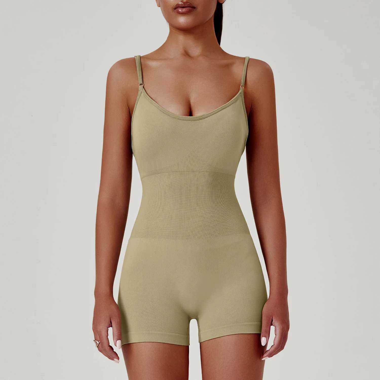 One Solid Color Cross Piece Yoga Shorts - Comfortable Cropped Yoga Jumpsuit for Women M260626 - view 6