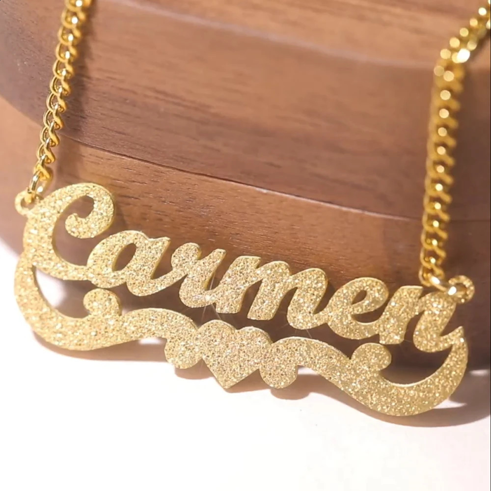 My Shape Custom Name Sparkling Necklaces Stainless Steel Customized Bling Frosted Pendants Personalized Chain Jewelry Gifts 260615 - view 5
