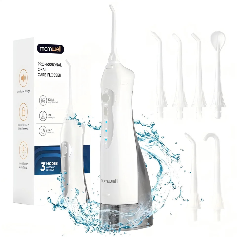 Mornwell Water Flosser Teeth Picks 6 Jets 3 Modes Portable Cordless D52 Floss For Cleaner IPX7 Waterproof Oral 260626
