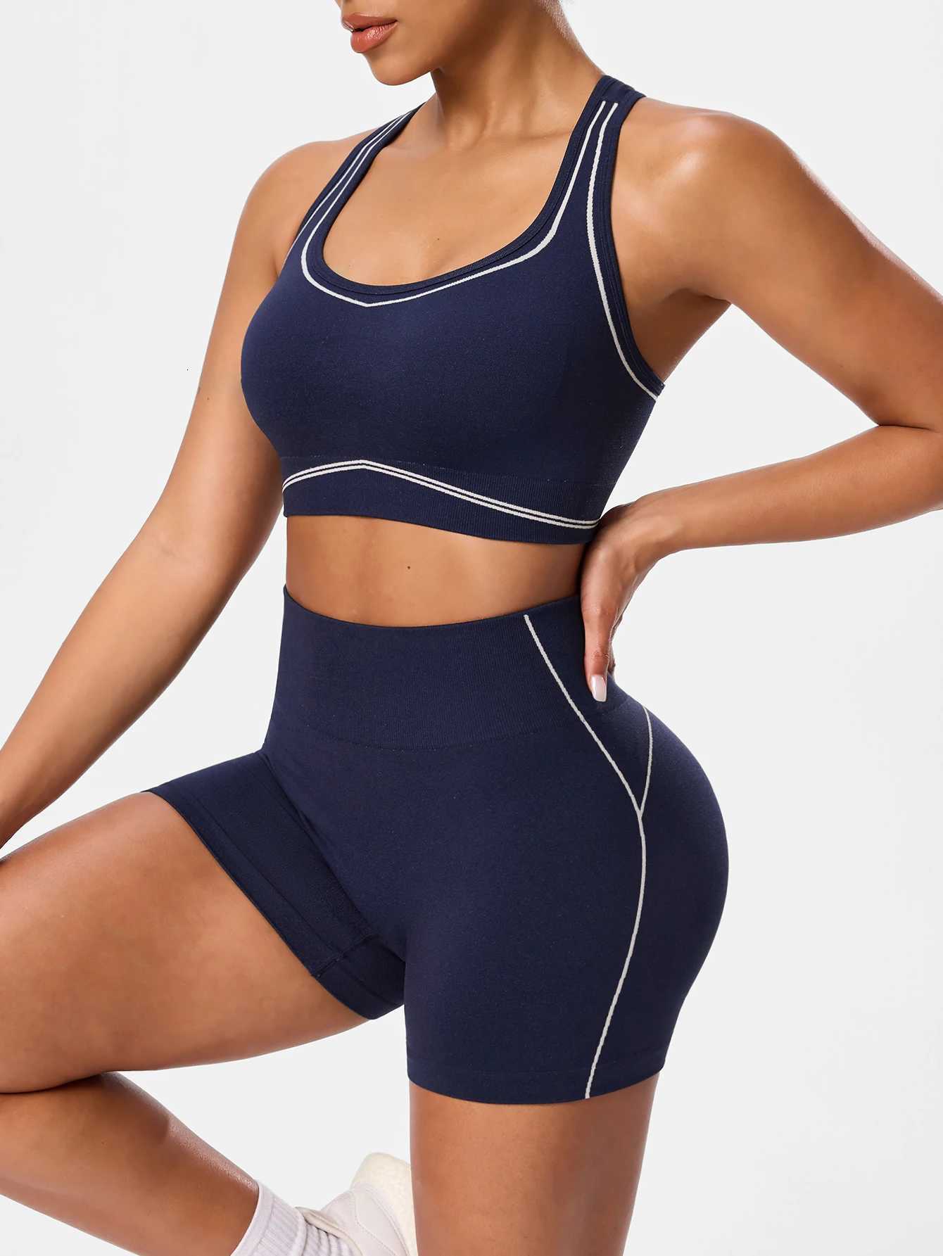 Yoga Sport T-shirts Shorts 2pcs/sets Set Sportswear Woman Gym Seamless Workout Vest Shorts Leggings Activewear Womens Tracksuit M260626 - view 3