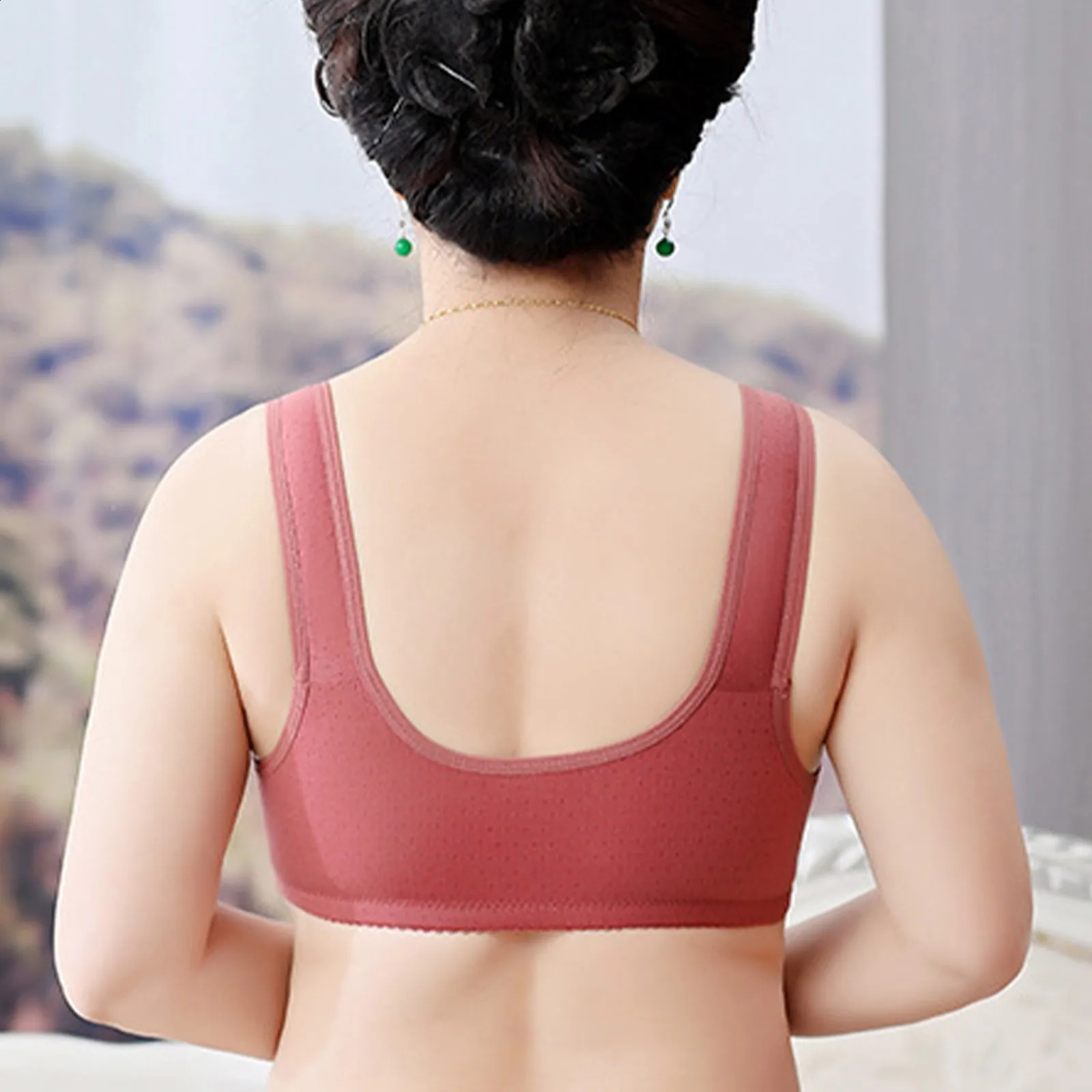 Plus Size Flower Print Wire Free No Pads Nursing Bra Midaged Mom Open Front Vest Brassiere Lingerie Cotton Bralette Underwear 260626 - view 5
