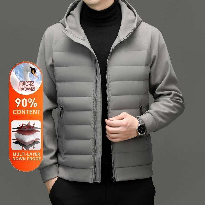 High End 95% Light Seamless Hot-pressing Bonded Casual Fashion Hooded Men Down Jacket New Puffer Winter Feather Coats W260626 - view 7