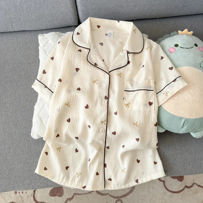 Shortsleeved shirt and shorts pajamas suitable for summer can be worn outside as casual home attire twopiece set 260625 - view 4
