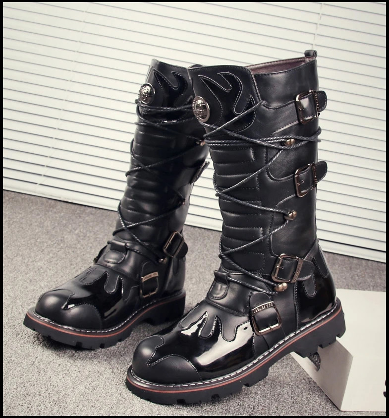 Mens Motorcycle Boots Knee-High Leather Boots Winter Male Gothic Punk Shoes Mens Outdoor Tactical Boots Casual Tooling Boots 48 260625 - view 7
