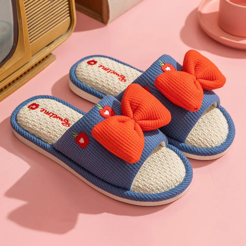 Ladies Summer Casual Linen Slippers Cartoon Multicolor Bow Girls Home Anti-Slip Slippers Simple Cute Slip-On Footwear 260624 - view 6