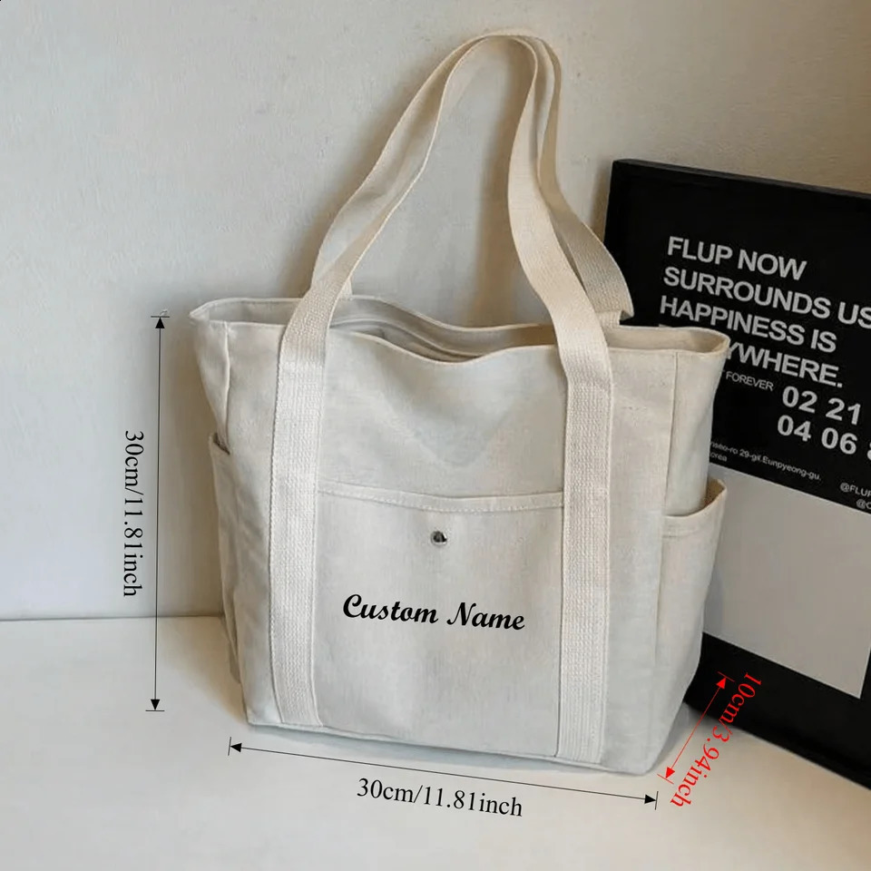 Custom Name Canvas Tote Bag Personalized Spacious Shoulder Bag Versatile Lightweight Large Capacity Bag Goes with Anything 260625 - view 5
