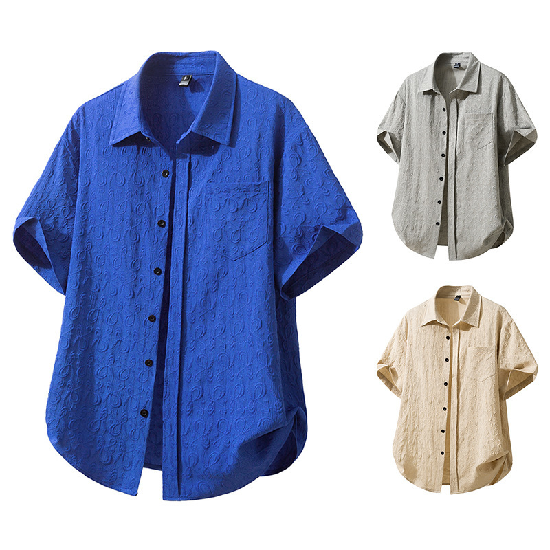 Summer new mens beach-style floral short-sleeve shirt loose casual mens five-quarter sleeve shirt - view 4