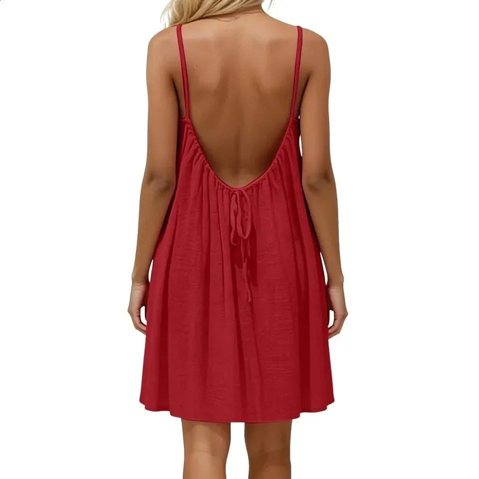 Dress European American Vacation Relaxed Style Backless Elegant Vibe 2026 Summer Solid Color Spaghetti Strap Flowy ALi 260625