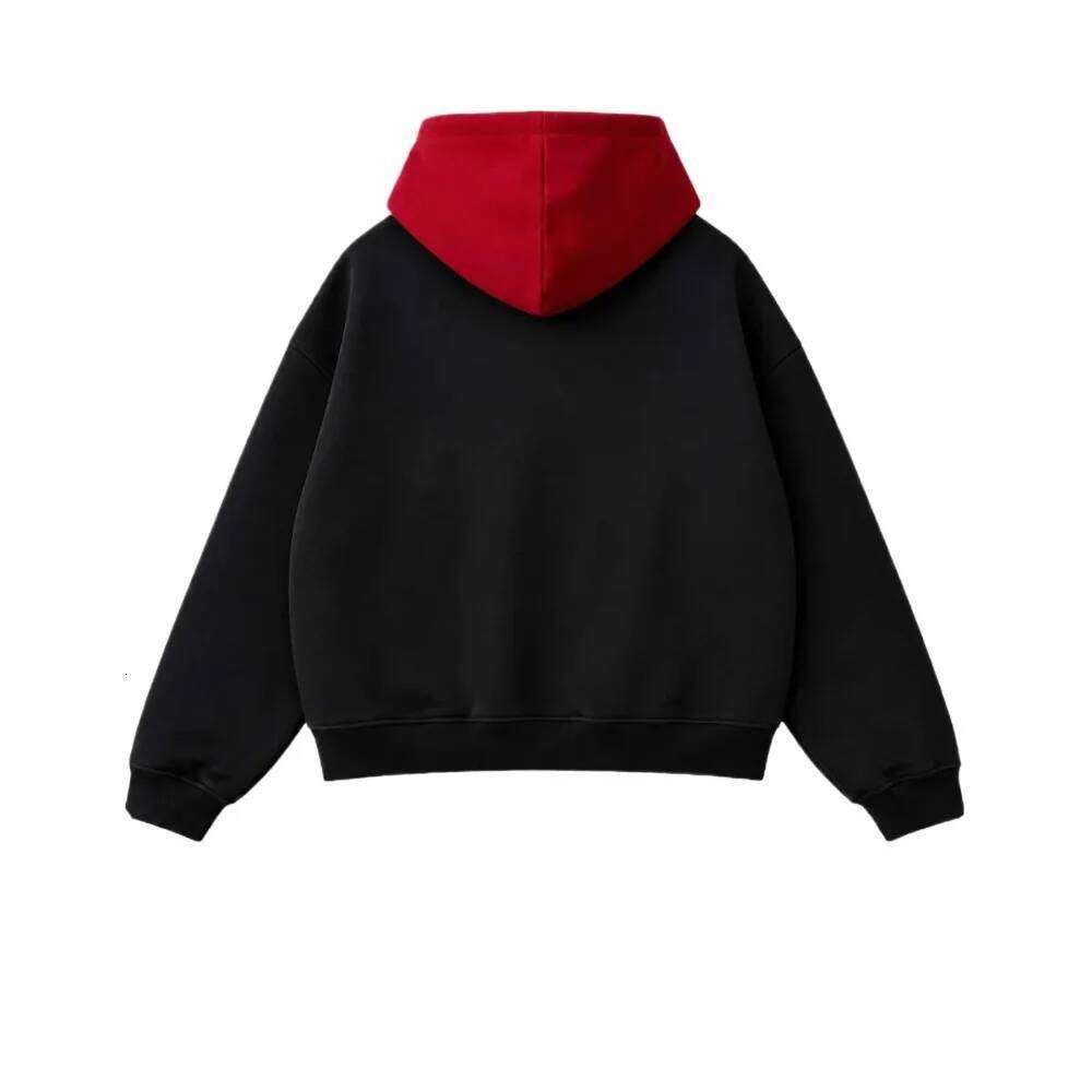 Y2K retro hoodie oversized black and red stitching metal buttons casual sweatshirt fashion hip-hop streetwear simple jacket W260626 - view 4
