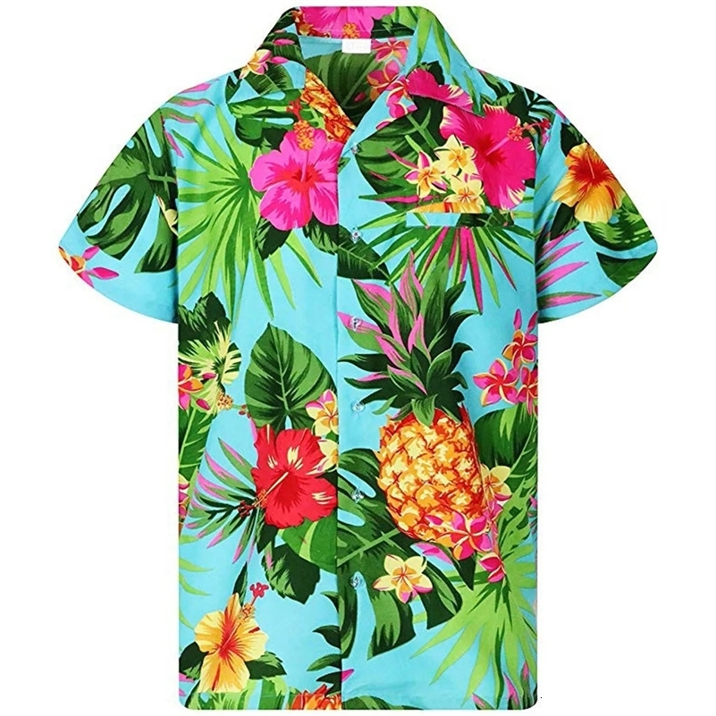 Funky Women Hawaiian Shirt Frontpocket Leaves Flowers Pineapple Print Womens Tops and Blouses Summer Female Top 260616