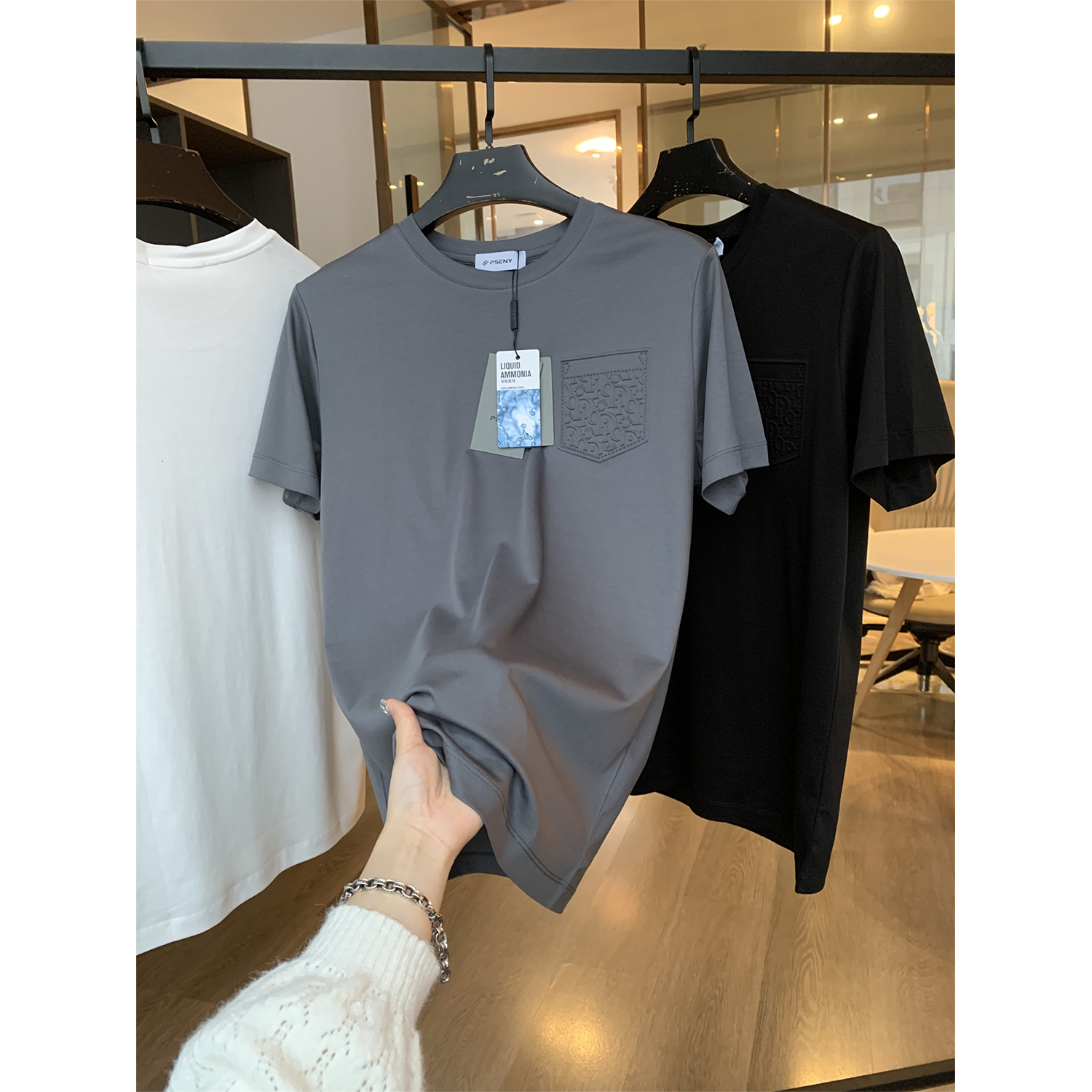 Imported Liquid Ammonia Mercerized Pima Cotton! 2026 Spring And Autumn Solid Color Casual Round-Neck Short-Sleeve T-Shirt For Men Men Round-Neck Pullo - view 5