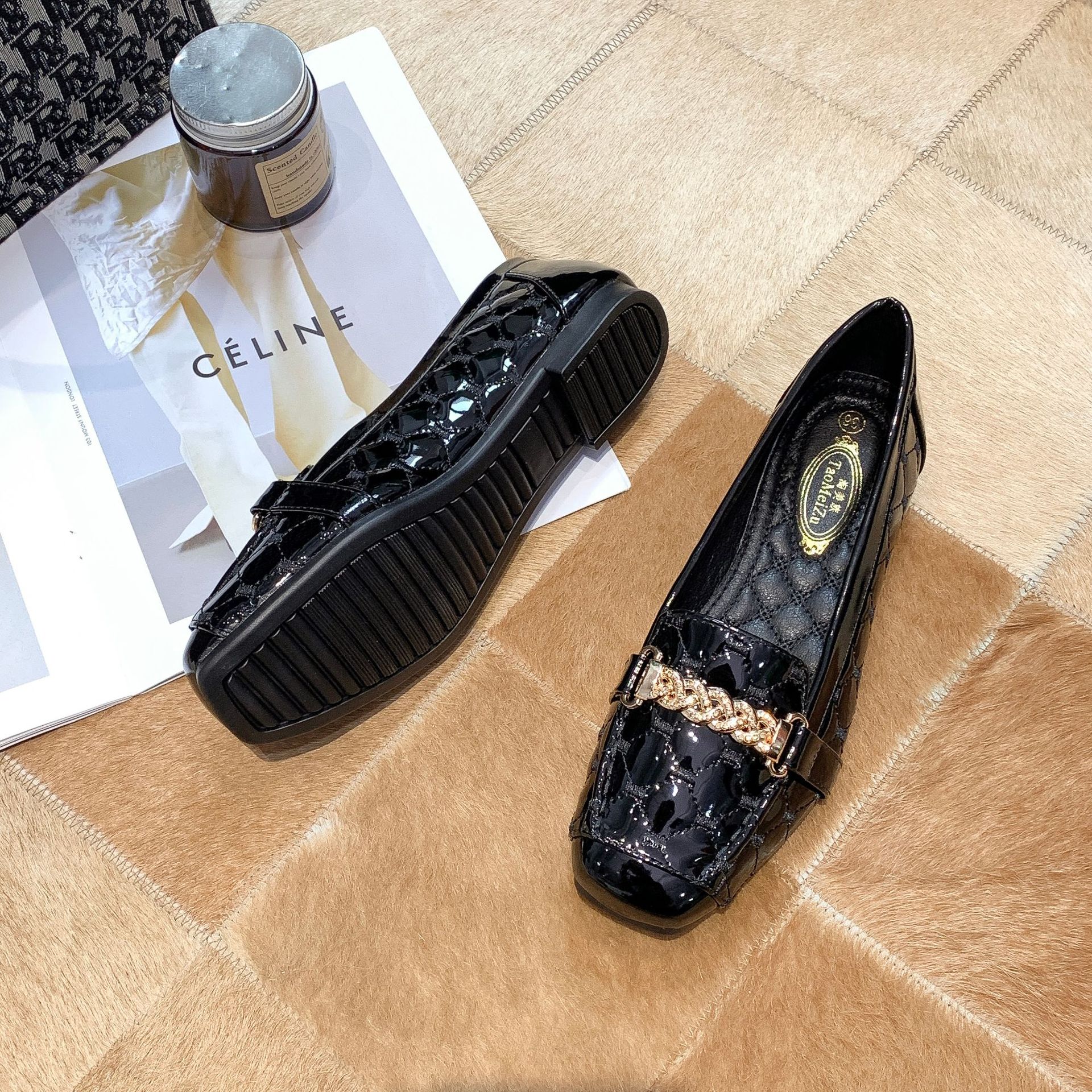 Designer Shoes 2026 Women's Square Toe Flat Patent Leather Flats, Buckle Embroidery Soft Sole Size 33-43 Free Shipping - view 6