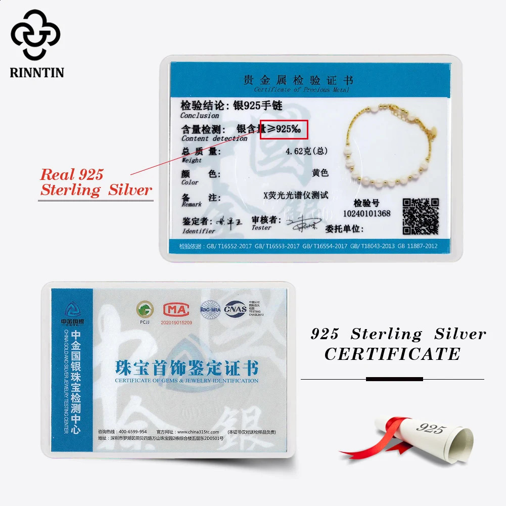 Rinntin Sexy Minimalism 14K Gold White Pearl Charm Bracelet Chain for Women Beads Hand Bangle Chain 925 Sterling Silver GPB31 260625 - view 7